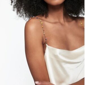 Cami nyc bust bead stretch silk Elegant Cream Camisole Top